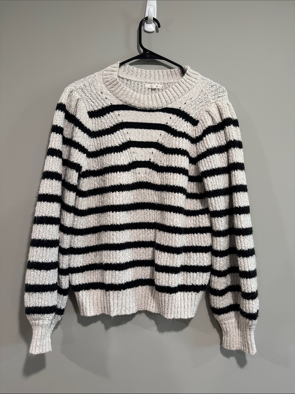 Maurices Cream and Black Striped Crewneck Sweater